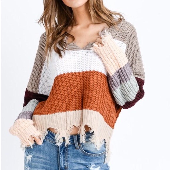 New Mocha Distressed Crop Sweater m/l - Picture 3 of 5